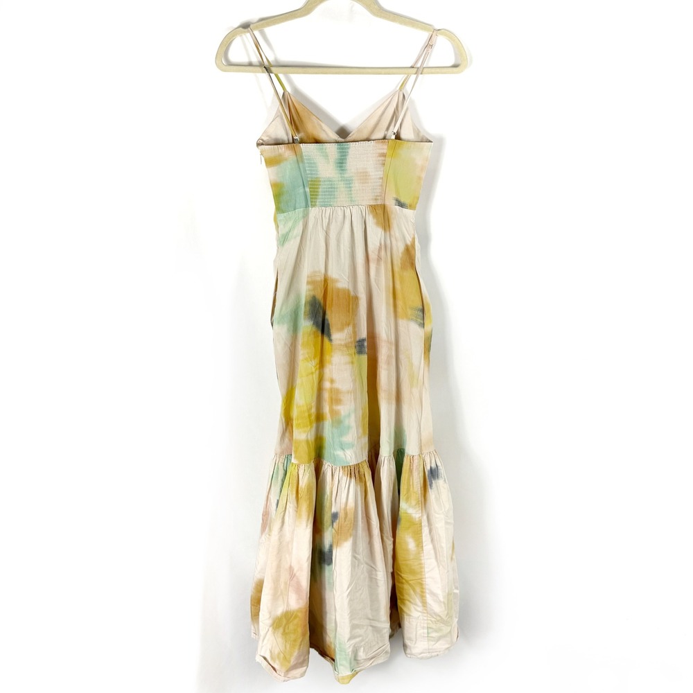 A.L.C. Lindsey Midi Dress Cream Watercolor Tie Dye Sleeveless Pockets Sz 0 - Picture 13 of 14